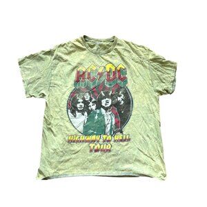 AC/DC Men's T-Shirt XL Highway To Hell Tour Green Pigment Dye Graphic Rock Band